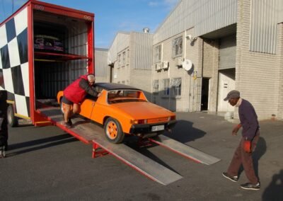 loading Porsche 914 on to car transport