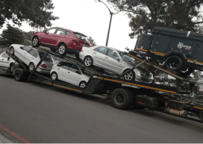 Transport truck loaded.